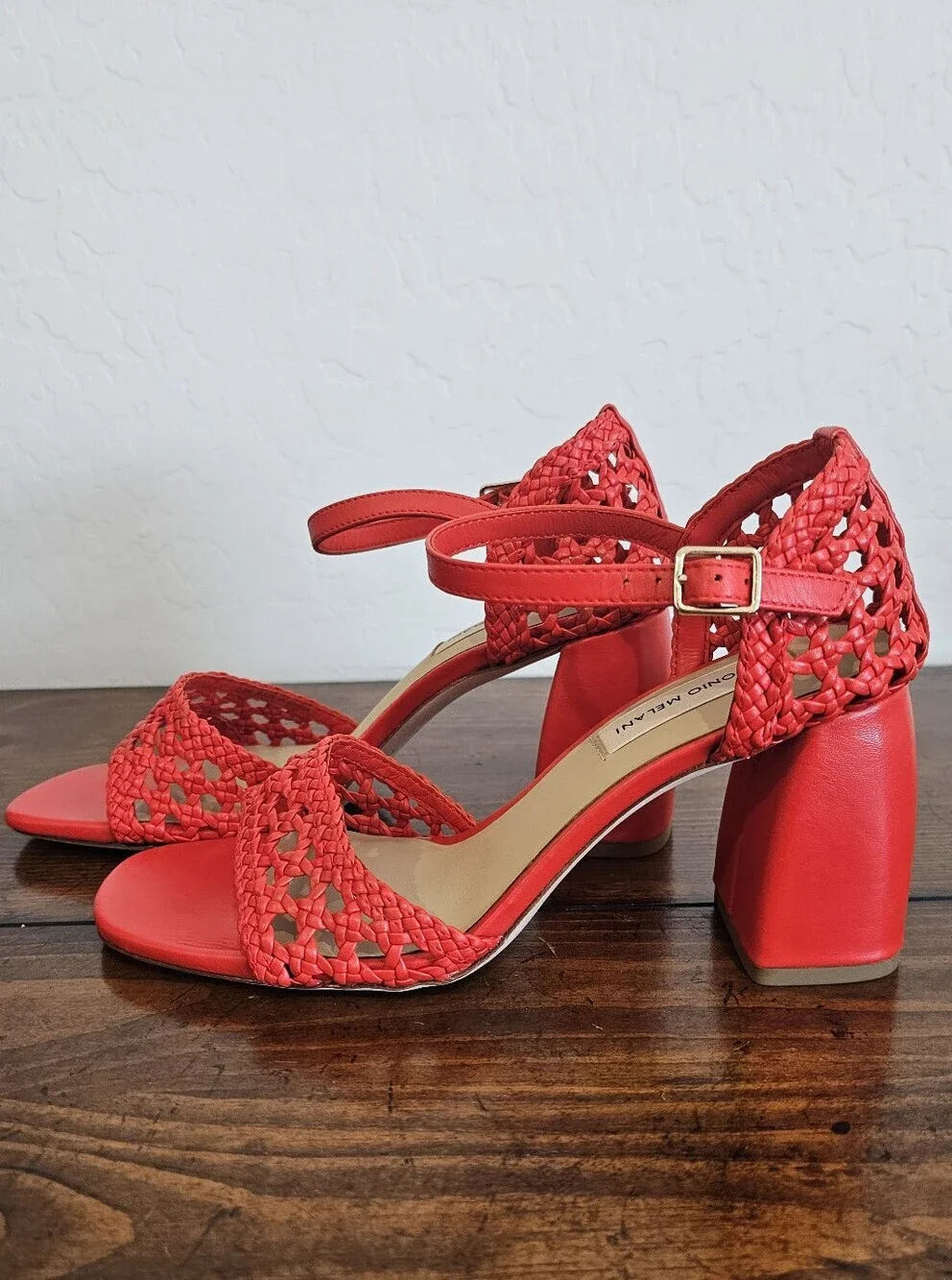 Antonio Melani Red Braided Ankle-Strap Heels Sandals Shoes Women's Sz 7.5 NWOB